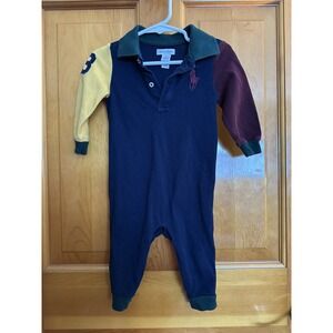Ralph Lauren Polo Romper Bodysuit Long Sleeve Embroidery, Navy SHIPS‎ TODAY!